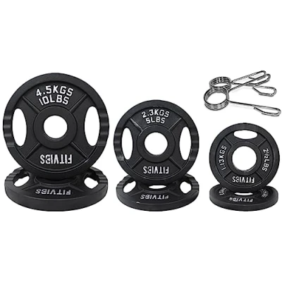 Image de Signature Fitness Olympic Plaque de poids en fonte 5,1 cm pour la musculation et l&#039;haltérophilie, style à deux trous, ensemble 15,9 kg