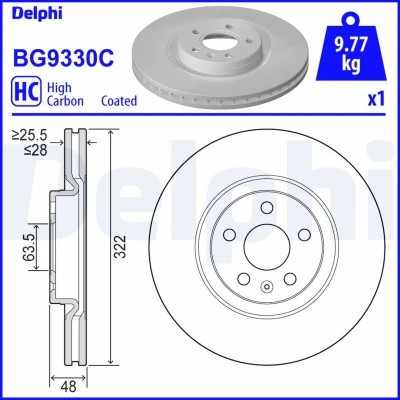 Image de DELPHI BG9330C Disque de frein 322 28 5 ventilé revêtu à haute teneur en carbone sans roulement roue, bague ABS VOLVO: S90 II, V90 II Break