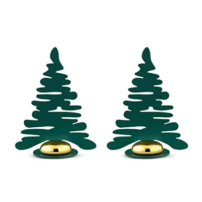Image de Alessi Barkplace Tree BM16S2 GR Set de Deux Marque Places en Forme Sapin Noël, Acier Coloré avec Résine Epoxy, Vert Aimant Porcelaine