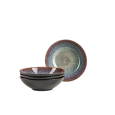 Image de MÄSER 935130 Serie Teona Lot de 4 assiettes creuses avec glaçage réactif vert/marron et grandes pour pâtes soupes en céramique dans une forme coupe moderne discrète