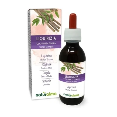 Image de Réglisse (Glycyrrhiza glabra) racines Teinture Mère sans alcool Naturalma Extrait liquide gouttes 120 ml Complément alimentaire Végétalien ou végan