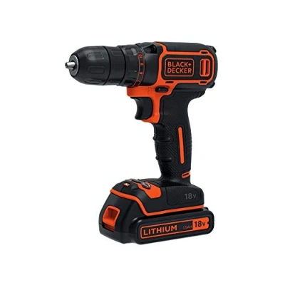 Image de BLACK+DECKER BDCDC18KB QW Perceuse visseuse sans fil 18V 30 nm Lithium ion 2 batteries 1,5 Ah Chargeur inclus Livrée en coffret