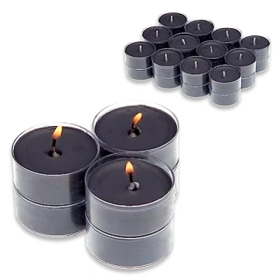 Image de Candelo Ambiance Lot de 24 bougies chauffe plat parfumées à la rose noire dans un étui en plastique 3,8 x 1,7 cm Durée combustion 4 heures Noir