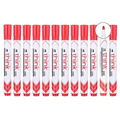 Image de deli Lot de 12 Marqueurs effaçable Think à sec pointe ogive 2.0mm rouge peu odorant effaçage facile