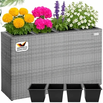 Image de Casaria bac à Fleurs polyrotin Gris 4 Compartiments Pot intérieur 95x27x60cm de Vertical extérieur