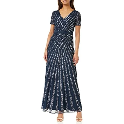 Image de Maya Deluxe Pailletten Maxi Abendkleid Elegant für Hochzeit V Ausschnitt A linien schnitt Brautjungfernkleid Robe de Demoiselle d&#039;honneur, Navy, 40 aux Femmes