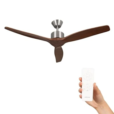 Image de Mellerware Ventilateur de plafond avec télécommande Brizy! 45W Puissant Ultra silencieux 3 lames Diamètre 132cm 6 vitesses Refroidissement + LED intégrée Bois foncé