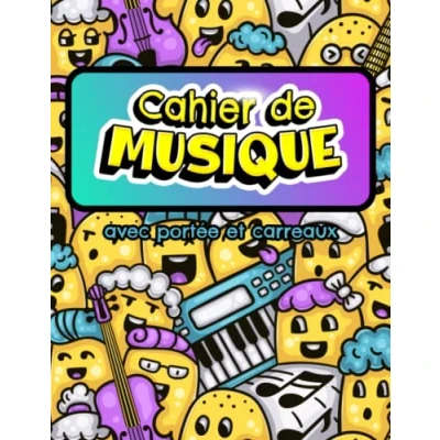 Image de Cahier de Musique avec Portée et Carreaux: Carnet Partitions Seyes Grands Carreaux 12 portées par page pour Solfège chant grand format a4 Couverture Moderne