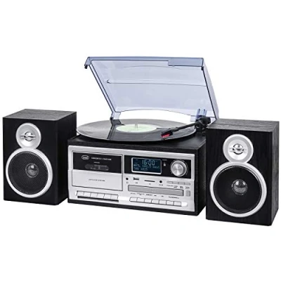Image de Trevi TT 1072 Dab Système de Tourne Disque stéréo Bluetooth avec récepteur numérique / Dab+, Fonction encoding, Lecteur MP3, CD, USB, entrée auxiliaire, SD, Cassette, Noir