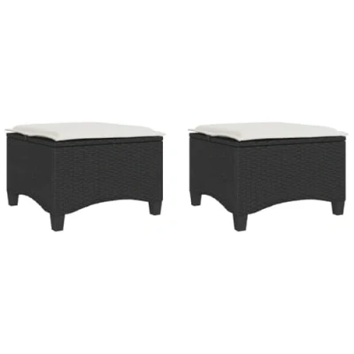 Image de vidaXL Tabourets Jardin Coussins 2 pcs Noir 55x55x36 cm résine tressée, siège de Jardin, sièges d&#039;extérieur, Tabouret Cube,