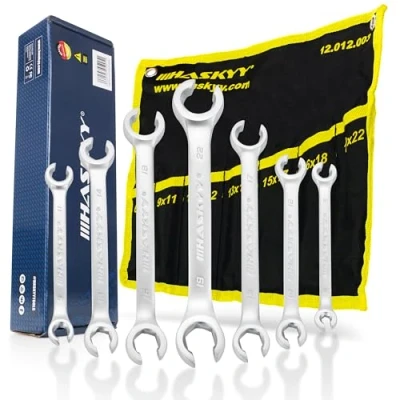 Image de Jeu de clés pour conduites frein Clé à fourche ouverte 7 pces polygonale double 6 22 mm polygonales coudées 15