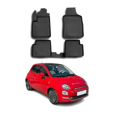 Image de Tapis de Sol Compatible avec Fiat 500 500C 2007 2023 HB en Caoutchouc TPE 3D Noir 4Pcs