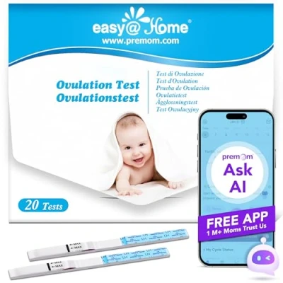 Image de Ovulation Test Kit Fertilité Prédiction: Easy@Home 20 LH Tests de Female Bandes d&#039;ovulation Résultats Précis avec Application Française Intelligente Premom Suivi