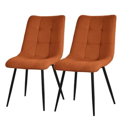 Image de ML Design Set de 2 Chaises Salle à Manger Orange, avec Revêtement en Tissu Polyester et Pieds Métalliques Noirs, Cuisine Dossier, Rembourrées pour Salon Bureau, Kit Montage