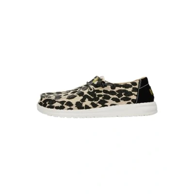 Image de HEYDUDE Wendy Leopard Baskets pour Femme Chaussons avec Semelles Confortables Style Mocassin, Black/Grey, 41