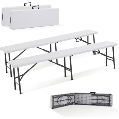 Image de Arebos 2X Banc de bière Pliable I Poignée Transport 183 x 28 43 cm Camping Jardin Fête Tente à bière, Jardin, Banquette 2pcs Blanc