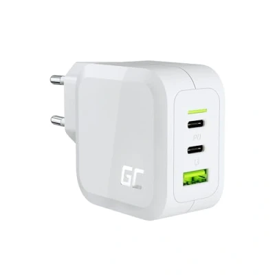 Image de Chargeur Blanc USB 65W 3 Port Green Cell GaN Adaptateur Secteur 2X C, 1x A Universel avec PowerDelivery pour Ordinateur Portable iPhone iPad Samsung Android téléphone