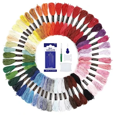 Image de Romon 50 Couleurs Fils à broder, Fil pour Bracelet Brésilien avec Accessoires d&#039;outils, Bresilien Set Point de Croix et Broderie, 8m, WZ Embroidery thread