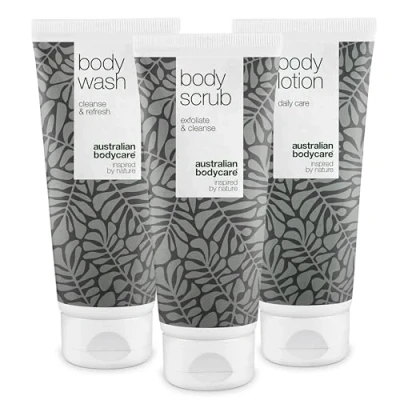 Image de Soins du Corps Australian Bodycare Body Wash, Scrub &amp; Lotion 3 Produits Contre les Boutons, Impuretés et Points Noirs Dos des Fesses À l’Huile d’Arbre à Thé