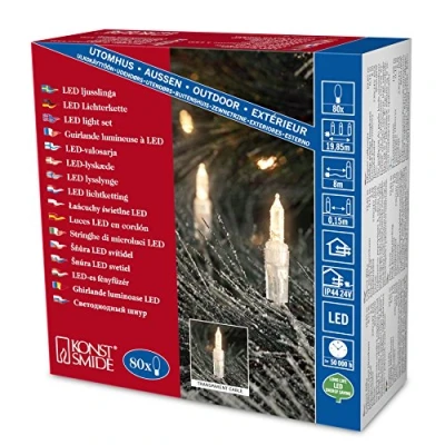 Image de Konstsmide 6020 103 Mini Guirlande d&#039;Eclairage Extérieur 80 LEDs 24 V Blanc Chaud Câble Transparent