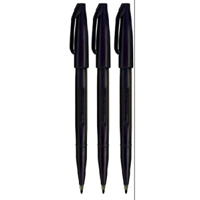 Image de Pentel Sign Pen S520 Lot de 3 marqueurs à pointe fine en fibre 2 mm Largeur trait 1 mm, Noir