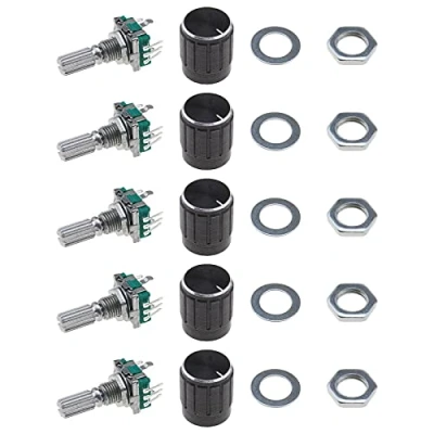 Image de EMSea 5 Kits de 360 Degrés Modules Codeurs Rotatifs EC11 Interrupteur à Bouton Poussoir Potentiomètre Numérique Broches Arbre 20mm avec Capuchon