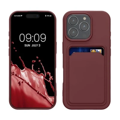 Image de kwmobile Housse Compatible avec Apple iPhone 16 Pro Coque de téléphone Compartiment Carte en Silicone Rouge Fauve