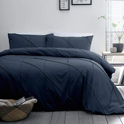 Image de Serene Dart Parure de lit plissée pour Super King Size Bleu Marine