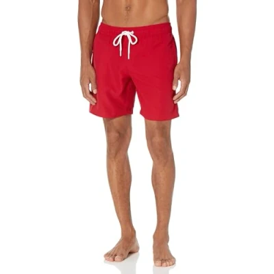 Image de Amazon Essentials Short de Bain à Séchage Rapide Entrejambe 18 cm Homme, Rouge, L