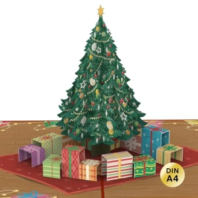 Image de papercrush® Carte pop up format A4 XXL Motif sapin de Noël Avec et cadeaux pour enfants, femme, maman petite amie Fabriquée à la main
