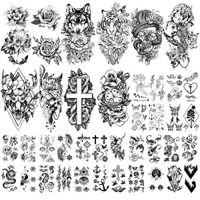 Image de Yazhiji 40 Feuilles Grande Collection de Fleurs Tatouages Temporaires Imperméables à l&#039;eau Faux Tatouage Durable pour les Femmes et Filles
