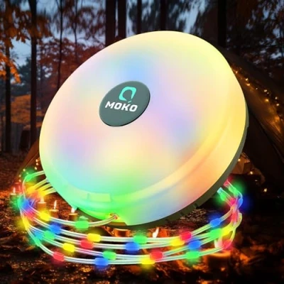 Image de MoKo Guirlande Lumineuse Extérieure de Camping, 3 en 1 Escamotable Portative avec 8 Modes d&#039;Éclairage Lanterne à Étanche Durable pour Tente Camping Vacances,Multi Couleur