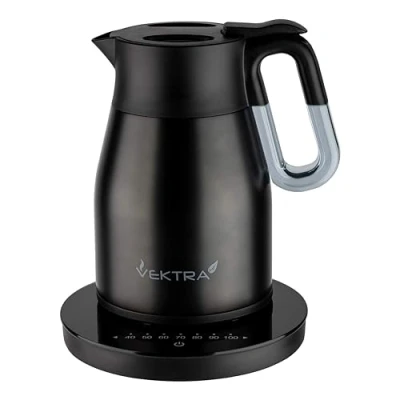 Image de Vektra Series 4 bouilloire électrique isotherme à double paroi en acier inoxydable 1.7L, noir, sans bpa, prise EU, base avec régulation de température