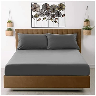 Image de Drap Housse en Microfibre pour lit Double Couleur Unie Fond Anthracite