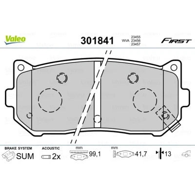 Image de VALEO 301841 Jeu de plaquettes frein FIRST Essieu arrière contact signal d&#039;usure inclus sans tôle anti bruit KIA: CARENS 2, Shuma I 3/5 portes