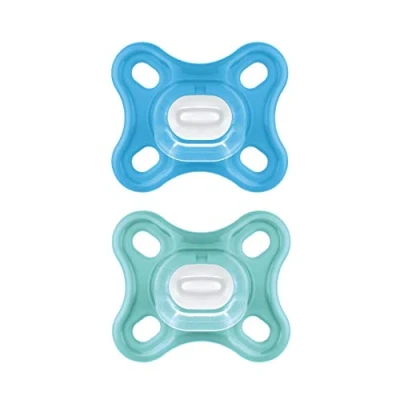 Image de MAM Comfort Lot de 2 tétines, particulièrement petites et légères, pour bébés prématurés nouveau nés, en 100% silicone, avec tétine souple SkinSoft boîte à tétine, 0 3 mois, bleu