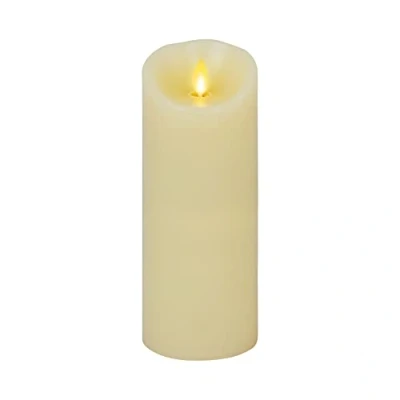 Image de Luminara Bougie LED réaliste à flamme mobile, bord festonné, pilier en cire véritable, fonctionne avec piles (2 D) 1000 heures d&#039;autonomie, minuterie, Ivoire (8,9 x 22,2 cm)