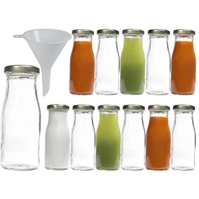 Image de Viva Haushaltswaren Lot de Bouteilles en Verre/Bouteilles Lait 250 ML avec Entonnoir à vis argentées, Verre, Couvercle doré, 12 x 156ml