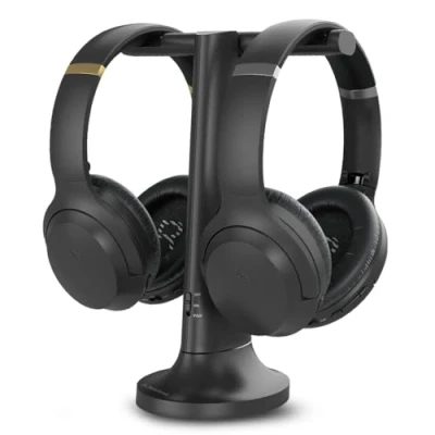 Image de Avantree Duet Set Doubles Casques sans Fil pour Télévision avec émetteur Support de Charge 2 en 1, Mode Dialogue Clair et Amplification Volume TV Séniors, Jusqu&#039;à 100 Simultanés