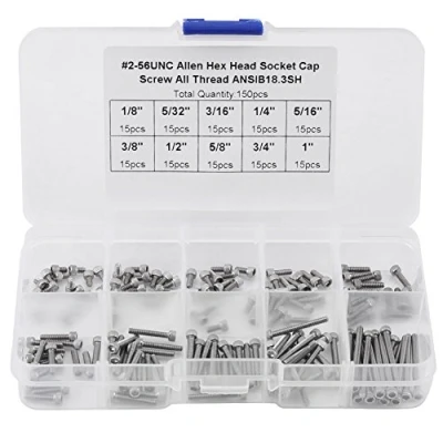 Image de Akozon 150 PCS 9 Tailles Hex Socket tête vis Assortiment ensemble avec boîte en plastique # 2 56 UNC