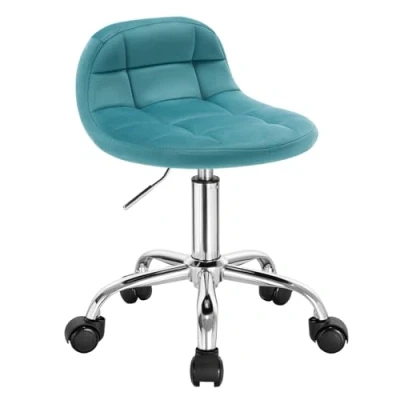 Image de WOLTU Tabouret de Bureau, avec Dossier, Chaise d&#039;Ordinateur Pivotante à roulettes, Réglable en Hauteur Entre 43,5 et 55cm, Coiffeuse, Velours Vert Turc BS131ts