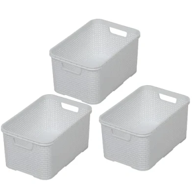 Image de Lot de 3 corbeilles BranQ Home essential design rotin Taille S 7 l Plastique PP sans BPA Blanc 28,5 x 19,5 12,9 cm