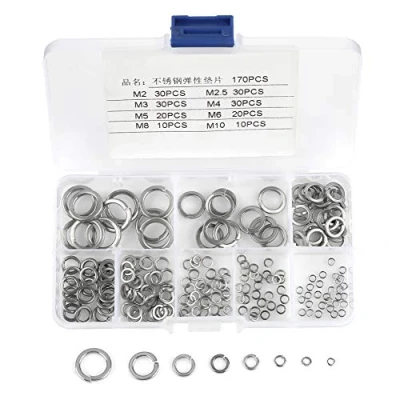 Image de 180pcs 8 Taille Coffret Assortiment de Rondelles Ressort en acier inoxydable 304, Kit M2 M2.5 M3 M4 M5 M6 M8 M10
