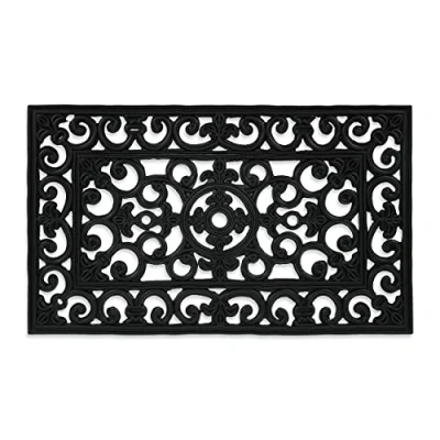 Image de relaxdays Paillasson Caoutchouc, 45x75 cm, antidérapant, résistant, caillebotis extérieur, Tapis entrée, Ornements, Noir
