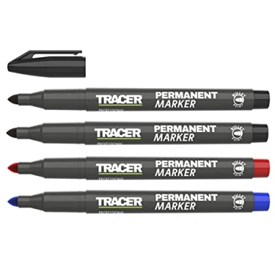 Image de Tracer Kit de marqueurs permanents à pointe fine (1 2 mm usage général avec encre séchage rapide) Rouge, bleu, x noir