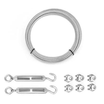 Image de QWORK® 5M Câble en Acier Inoxydable 304, 3 mm Câbles Suspendre Kit avec Tendeur M5, pour Clôtures, Cordes à Linge