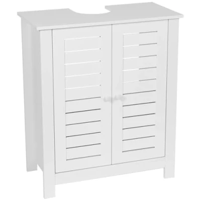 Image de Meuble sous lavabo 2 Portes et 1 Etagère intérieure H 70 cm Blanc TENDANCE