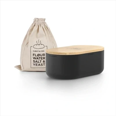 Image de LARS NYSØM Boîte à Pain I Boite a avec Sac en Lin pour Une fraîcheur Durable Couvercle Bambou de Haute qualité pouvant être utilisée comme Planche découper 36x19x13cm (Carbon Black)