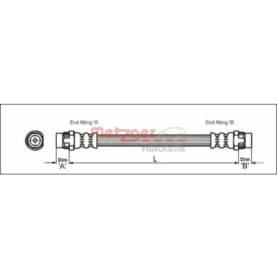 Image de METZGER 4111166 Flexible De Frein 165 F10 x 1 RENAULT: CLIO 2, TWINGO Vel Satis, CITROËN: C3 II, DS3 3 portes, C4 II Cactus