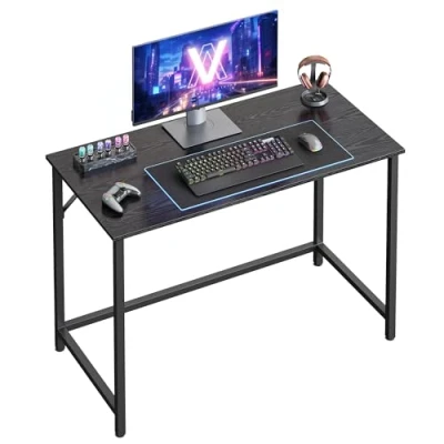 Image de VASAGLE Bureau, Table, Poste de Travail, pour Chambre, 50 x 100 76 cm, Style Industriel, Cadre en Métal, Noir Boisé et d&#039;encre LWD041B56